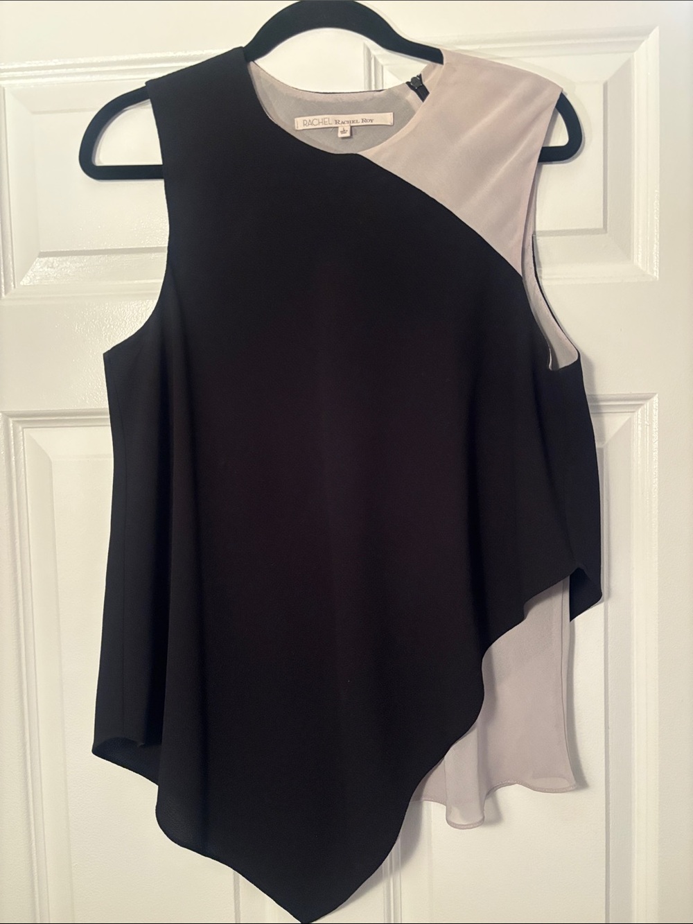 RACHEL Rachel Roy Black and Light Gray Asymmetrical Sleeveless Top